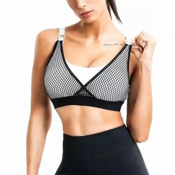 Женское сексуальное противоударное спортивное нижнее белье из сетки и цветных блоков, быстросохнущий жилет для фитнеса S чёрный