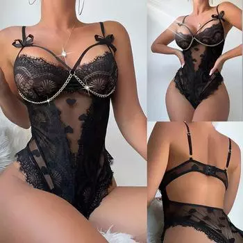 Женское сексуальное прозрачное боди Babydoll, эротическое трико, нижнее белье, ночное белье S чёрный