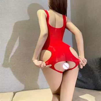 Женское сексуальное прозрачное боди в стиле ретро, масляный блестящий топ бикини, глянцевый эластичный купальник 8D, ультратонкое интимное нижнее белье One Size