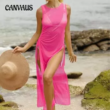 Женское сексуальное прозрачное пляжное платье со шнуровкой и завязками One size озеро зеленый