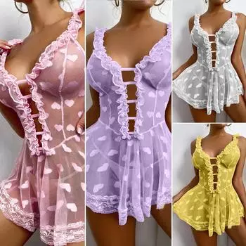 Женское сексуальное прозрачное сетчатое белье Babydoll Мини-платье Пижамы Нижнее белье S белый