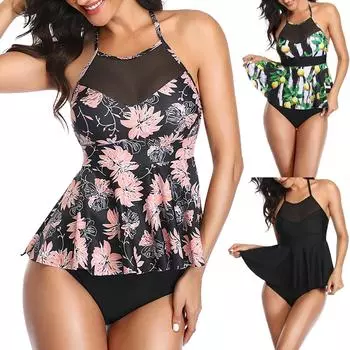 Женское сексуальное сетчатое бикини с высокой талией и подушечками на груди без стального бюстгальтера, купальник XL чёрный