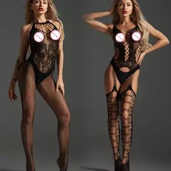 Женское сексуальное сетчатое боди с вырезом Тедди Белье Перспектива Сетчатое боди-чулки Женские комбинезоны с открытой промежностью Нижнее белье Костюмы XXS