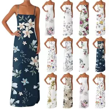 Женское сексуальное шелковистое платье с открытыми плечами и цветочным принтом, длинное платье XXL винный