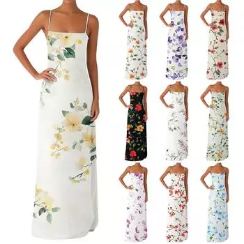 Женское сексуальное шелковистое платье с открытыми плечами и цветочным принтом, длинное платье L чёрный