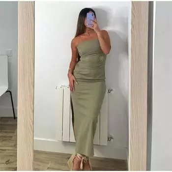 Женское сексуальное шикарное платье с рюшами, элегантное облегающее праздничное вечернее платье, повседневное облегающее платье без бретелек, трендовые платья с разрезом S