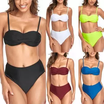 Женское сексуальное сплошное бикини с высокой талией и подкладкой для бюстгальтера и без стального бюстгальтера, купальный костюм M