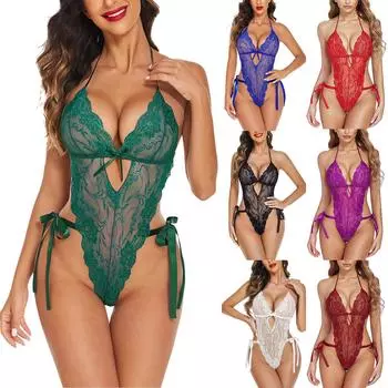 Женское сексуальное сплошное кружевное нижнее белье на шнуровке с открытой спиной L