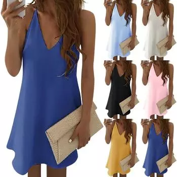 Женское сексуальное свободное однотонное пижамное платье с v-образным вырезом на подтяжках XXXXL чёрный