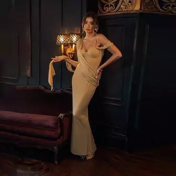 Женское сексуальное темпераментное женское платье в стиле нерегулярного дизайна с вырезом S хаки