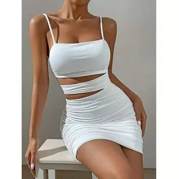 Женское сексуальное тонкое платье Платье Мини-платье Вечернее платье Коктейльные платья Короткие женские вечерние платья Без рукавов с вырезами Узкие клубные платья XS чёрный