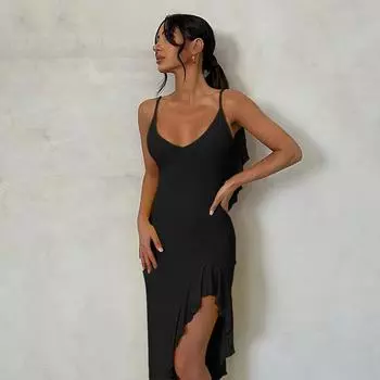 Женское сексуальное тонкое платье с рыбьим хвостом и открытой спиной на бретельках для женщин L чёрный