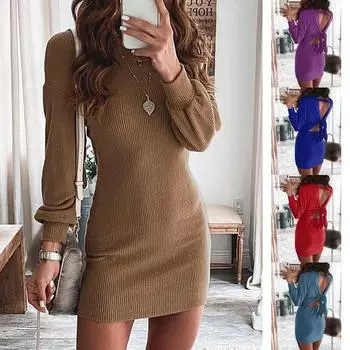 Женское сексуальное тонкое трикотажное мини-платье с открытой спиной, однотонное бандажное платье с длинным рукавом на спине S белый