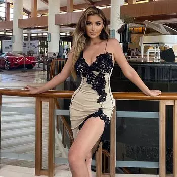 Женское сексуальное вечернее клубное вечернее платье с глубоким V-образным вырезом, тонкое платье миди с открытой спиной для девочек S