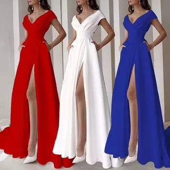 Женское сексуальное вечернее платье с v-образным вырезом, свадебное платье XL белый