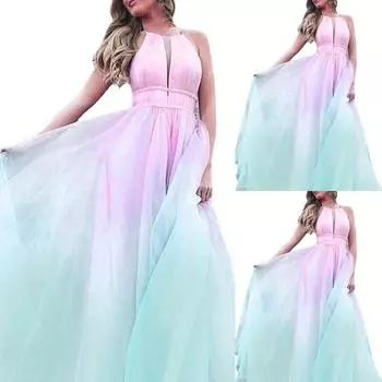 Женское сексуальное вечернее платье с открытой спиной и молнией на бретельках, градиентное платье без рукавов L розовый