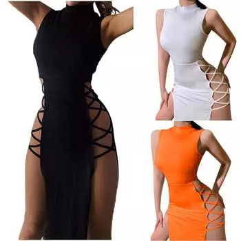 Женское сексуальное вечернее платье, сексуальное клубное ночное платье, женское повседневное черное коктейльное клубное платье с разрезом, с высоким разрезом L чёрный