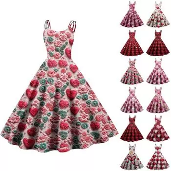 Женское сексуальное винтажное платье с открытыми плечами и принтом в виде сердечек ко Дню святого Валентина L красный