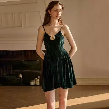 Женское сексуальное высококачественное темпераментное бархатное ретро-платье на бретелях S зелёный