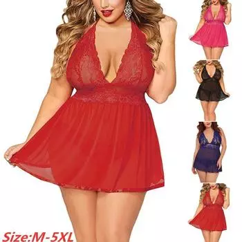 Женское сексуальное женское белье больших размеров с открытой спиной, кружевное белье Babydoll, одежда для сна 3XL чёрный