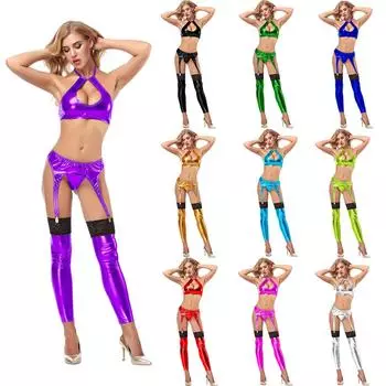 Женское сексуальное женское белье, бюстгальтер с подвязками, стринги, кружевные бездонные носки, комплект One Size