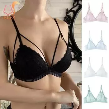 Женское сексуальное женское белье, красивый кружевной бюстгальтер с глубоким V-образным вырезом на спине, женский бюстгальтер с эффектом пуш-ап, тонкое нижнее белье без косточек S M белый