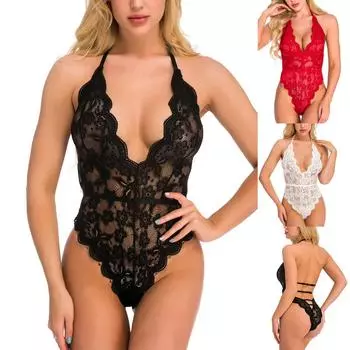 Женское сексуальное женское белье, кружевное цельное нижнее белье с глубоким V-образным вырезом и открытой спиной на шнуровке L
