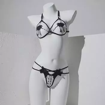 Женское сексуальное женское белье: Массажные стринги Sheer Pearl и комплект Open-Crotch M