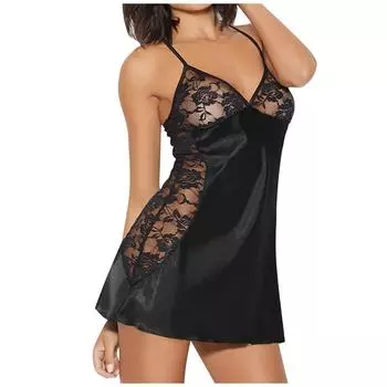 Женское сексуальное женское белье, модное кружевное лоскутное ночное платье, сексуальный комплект XXXL чёрный