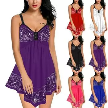 Женское сексуальное женское белье на бретельках с принтом ночная рубашка без рукавов плюс размер нерегулярная ночная рубашка S белый