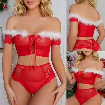 Женское сексуальное женское белье, рождественские сетчатые трусики на бретельках с шариками, комплект ночной рубашки L
