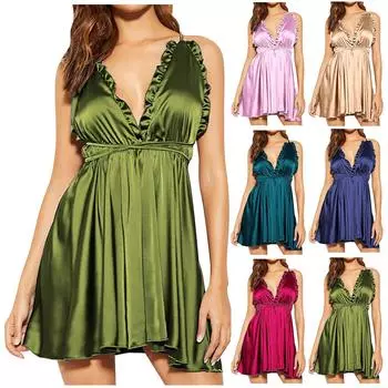 Женское сексуальное женское белье с глубоким V-образным вырезом и открытой спиной, сексуальная ночная рубашка на подтяжках XL