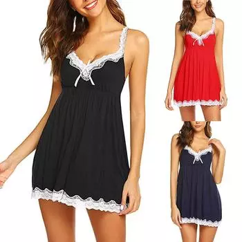 Женское сексуальное женское белье с галстуком-бабочкой, однотонная пижама с кружевной отделкой и открытой спиной M красный