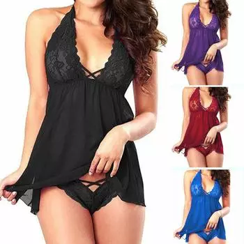 Женское сексуальное женское белье, сетчатая черная ночная рубашка, пижама на подтяжках L чёрный