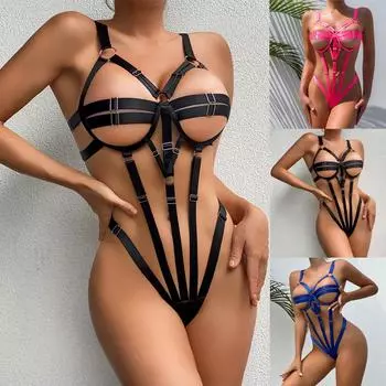 Женское сексуальное женское белье, сексуальное нижнее белье со стальным кольцом и открытой спиной, цельный костюм M