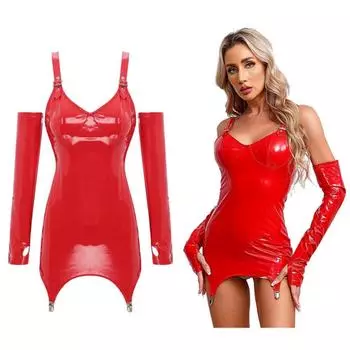 Женское сексуальное женское платье, платье для танцев на пилоне, клубная одежда, блестящая кожаная мини-латексная облегающая юбка-карандаш из ПВХ с рукавами 3XL