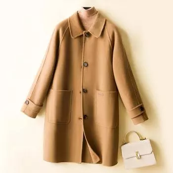 Женское шерстяное пальто, 100% шерсть, осеннее шерстяное пальто, зимняя шерстяная длинная куртка, женские кашемировые пальто M чёрный