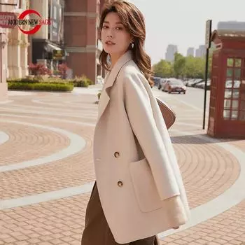 Женское шерстяное пальто, 100% шерсть, СОВРЕМЕННОЕ НОВОЕ зимнее шерстяное пальто SAGA, осенние шерстяные куртки, кашемировое пальто, женское S синий