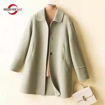 Женское шерстяное пальто из 100% шерсти, СОВРЕМЕННОЕ НОВОЕ Осеннее шерстяное пальто SAGA, зимний теплый шерстяной кардиган, женское кашемировое пальто