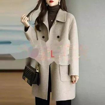 Женское шерстяное пальто кофейного цвета 2024 года осень/зима — утолщенное, корейский стиль, облегающий крой, средняя длина M серый