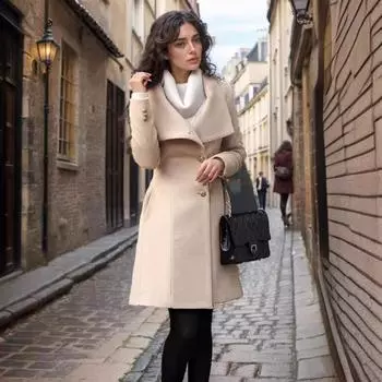 Женское шерстяное пальто облегающего кроя на осень и зиму Женское шерстяное пальто однобортное средней и длинной длины S
