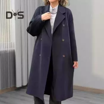 Женское шерстяное пальто осень-зима двубортное пальто с лацканами свободного кроя однотонное теплое длинное пальто для повседневной носки в офисе M