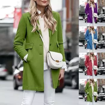 Женское шерстяное пальто осень-зима кардиган однобортный пиджак L синий