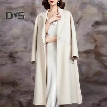 Женское шерстяное пальто осень-зима, однотонное, средней длины, с лацканами, длинными рукавами, карманами, поясом, двухстороннее пальто из искусственного кашемира, верхняя одежда на одной пуговице 3XL бежевый