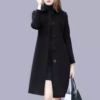Женское шерстяное пальто осень-зима с отложным воротником, однобортное, свободное, средней длины, плотное, сохраняющее тепло, для поездок на работу, свиданий, путешествий M синий