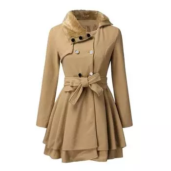 Женское шерстяное пальто, платье, куртка, тонкая ветровка, сексуальный длинный шерстяной плащ с поясом, полупальто, двубортное женское зимнее пальто XXXXXL чёрный