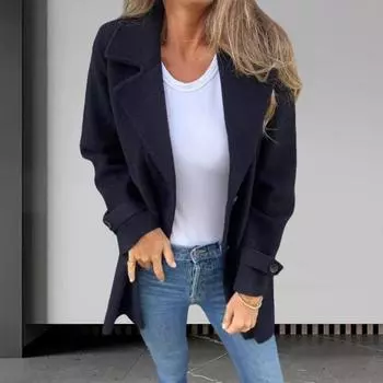 Женское шерстяное пальто с лацканами, длинный рукав, однобортное, средней длины, с боковыми карманами, однотонное, в стиле коммутации, верхняя одежда M хаки