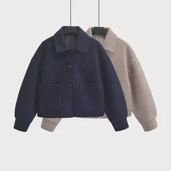 Женское шерстяное пальто с лацканами в европейском и американском стиле - однобортный дизайн 755241 Extra Small светло-коричневого