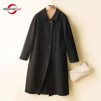 Женское шерстяное пальто СОВРЕМЕННОЕ НОВОЕ SAGA 100% мериносовая шерсть осеннее шерстяное пальто зимние теплые шерстяные длинные куртки кардиган M бежевый