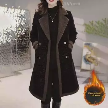 Женское шерстяное пальто средней длины — новый зимний стиль, утолщенный кардиган из овчины для создания стройного образа 3XL [Recommended: 150-170 lbs]